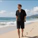 Men's Clothing Summer Linen Solid Color Lapel Button Casual Breathable Short Sleeved Shirt Beach Suit_viptrois.com