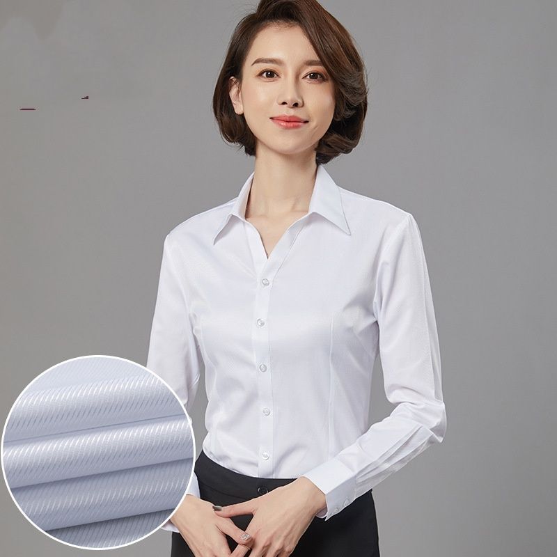 Women's Slim Fit V-Neck Professional Blouse, Long Sleeve Office Shirt For Interview & Business, White Formal Shirt For Work & Career_viptrois.com