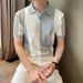Men's Clothing Summer New Color Matching Short Sleeved Sweater Men's Polo Shirt V Neck Slim Fit Senior Business T Shirt_viptrois.com