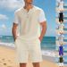 Men's Clothing Summer Large Size Loose Waffle Beach Henley Shirt Short Sleeved Shorts Casual Suit Men_viptrois.com