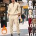 Men's Fleece-Lined Tracksuit Set – Stand Collar Zip-Up Hoodie & Jogger Pants(Camel/Maroon/Charcoal/White/Black/Light Gray/Red/Beige, S-XXXL)_viptrois.com