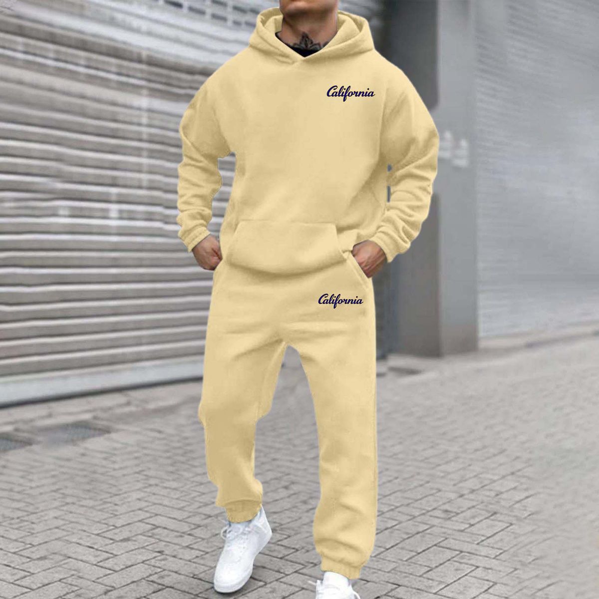 Men's Fleece Hoodie & Jogger Set – Logo Print Streetwear Loungewear (S-3XL) – Unisex Oversized Fit For Gym & Casual_viptrois.com