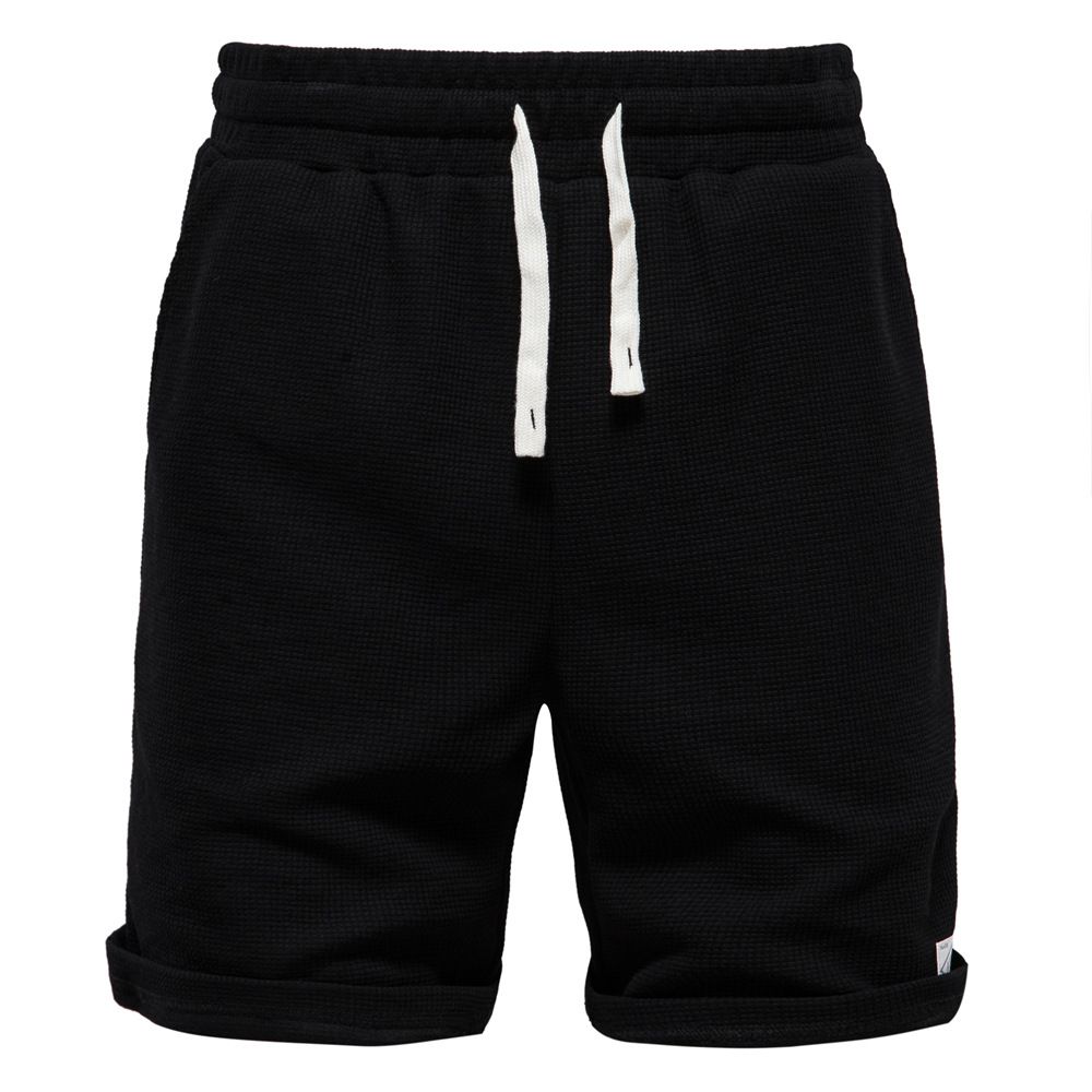 Man's Clothing Solid Color Shorts Men's Sports Casual Elastic-waisted Lace-up Shorts With Quarter Pants Over_viptrois.com