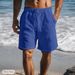 Men's Cotton Linen Casual Shorts - Elastic Waist With Drawstring | Breathable Solid Color Beach Shorts | Lightweight & Comfortable For Daily Wear_viptrois.com