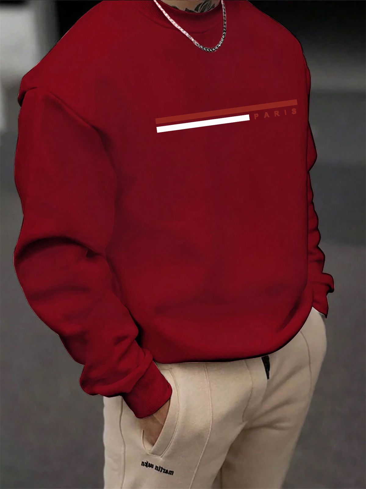 Men's Loose Casual And Fashionable Paris Letter Pattern Printed Round Neck Long Sleeved Sportswear For Autumn And Winter_viptrois.com