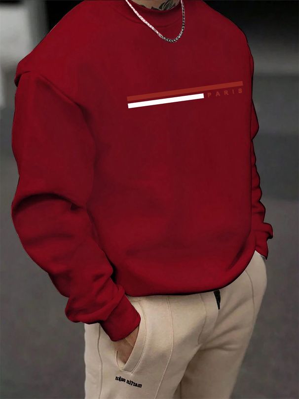 Men's Loose Casual And Fashionable Paris Letter Pattern Printed Round Neck Long Sleeved Sportswear For Autumn And Winter_viptrois.com