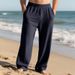 Spring And Autumn Jacquard Striped Wide Leg Pants Casual Loose Pit Drawstring Straight Large Size Men's Pants_viptrois.com