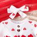 Cross Border Romper Suit Valentine's Day Baby Red Heart Bow Pattern Short Sleeved Romper Headband Socks_viptrois.com