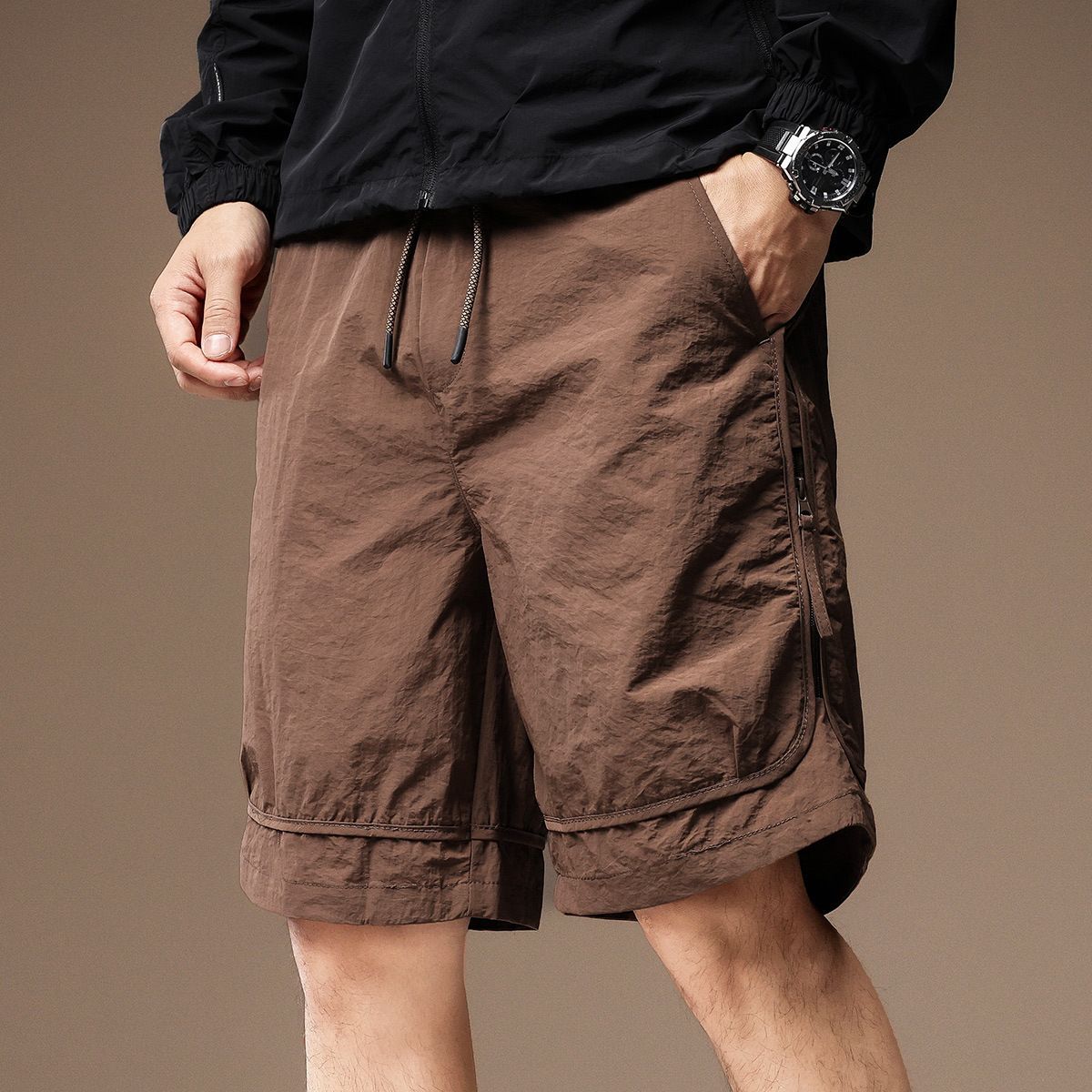 Men's Trendy Work Shorts Outdoor Loose Fit Summer Thin Ice Silk Five Point Mid Length_viptrois.com