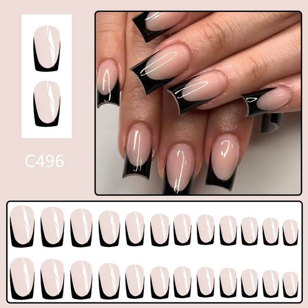 Short bright black French square armor fresh fashion wear nail pieces European and American foreign trade ins detachable 24 pieces_viptrois.com