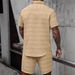 Men's Summer Jacquard Shirt & Shorts Set – Breathable Poly-Cotton Blend, Short-Sleeve Casual Outfit (Turmeric/White/Lake Blue, Sizes M-XXXL_viptrois.com