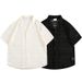 Men's Clothing Hollow Pattern Short Sleeved Shirt Loose Five Point Sleeve Casual Shirt_viptrois.com