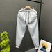 Autumn Light Gray Fleece Lined Sweatpants Men's Trendy Sports Casual Slim Fit Trousers Men's Tapered Long Trousers Trendy_viptrois.com