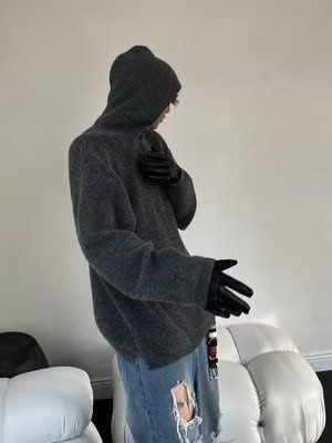 Pure Men's Hooded Korean Trendy Loose Japanese Knitwear Winter Ins Hong Kong Style Lazy Sweater Jacket_viptrois.com