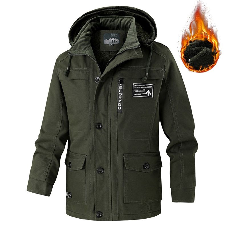 Men’s Plus-Size Workwear Jacket – 95% Cotton Fleece-Lined Winter Coat, Relaxed Fit Hooded Parka (Khaki/Army Green/Black, M-6XL, Warm & Breathable)_viptrois.com