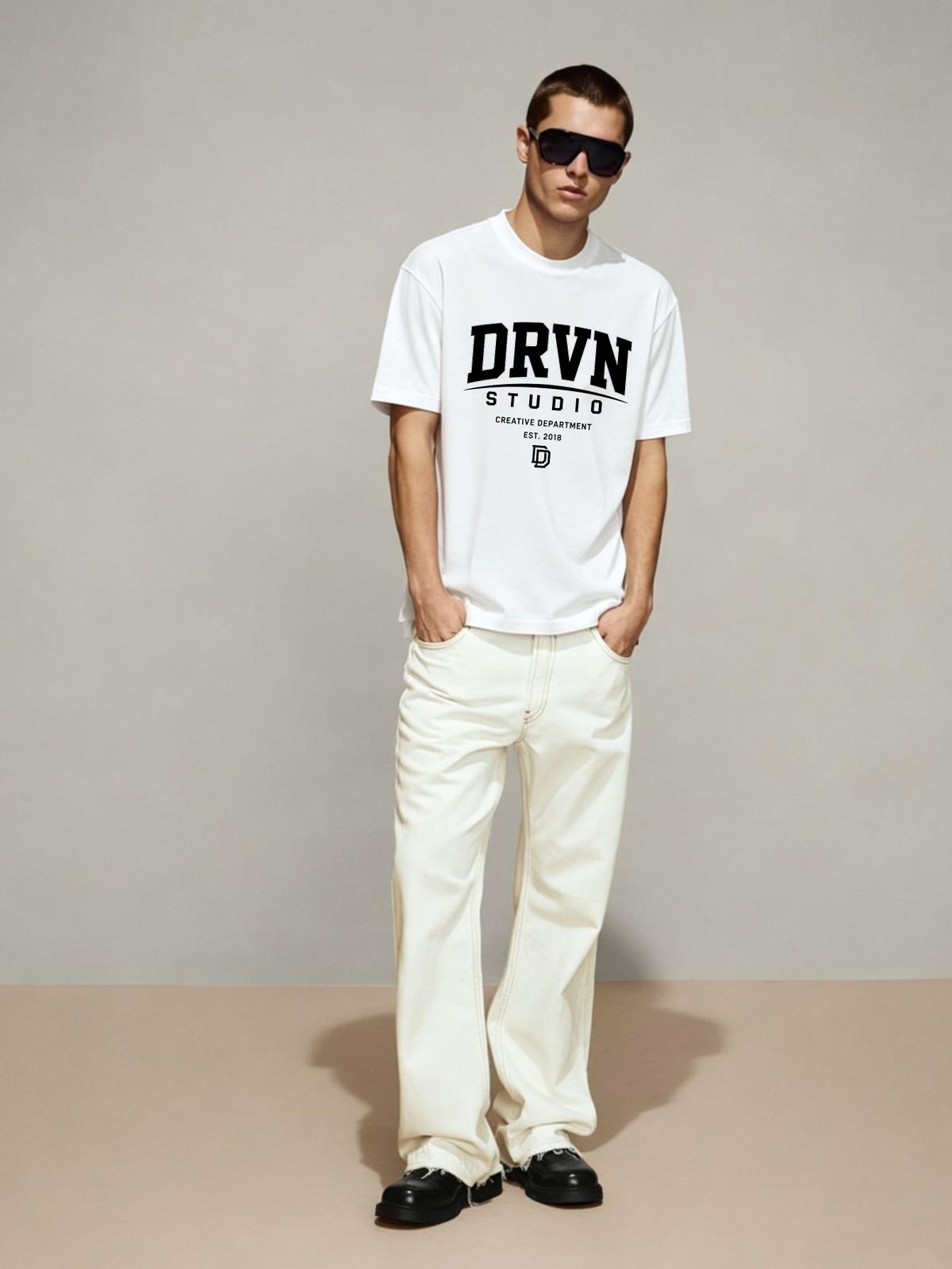Vintage Oversized DRVN STUDIO Graphic T-Shirt Men's Casual Streetwear Tee_viptrois.com