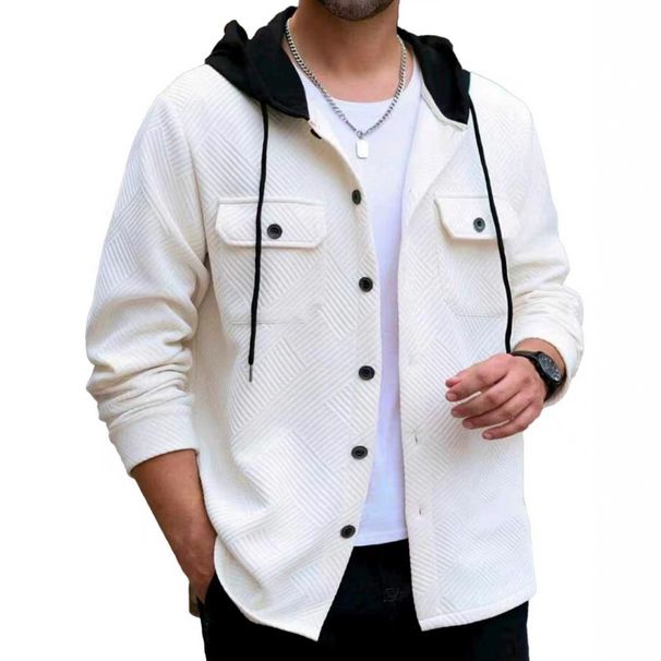 Autumn And Winter Men's Casual Sports Color Matching Hooded Sweatshirt Button Jacquard Pocket Jacket_viptrois.com