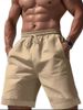 Men's Clothing New Men's Cotton And Linen Shorts Drawstring Elastic Waist Straight Leg Solid Color Breathable Daily Beach Five Point Leisure Medium_viptrois.com