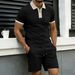 Men's Color Blocked Polo Shirt Turn Down Collar Half Zip Closure Casual Suit With Pockets New Summer_viptrois.com