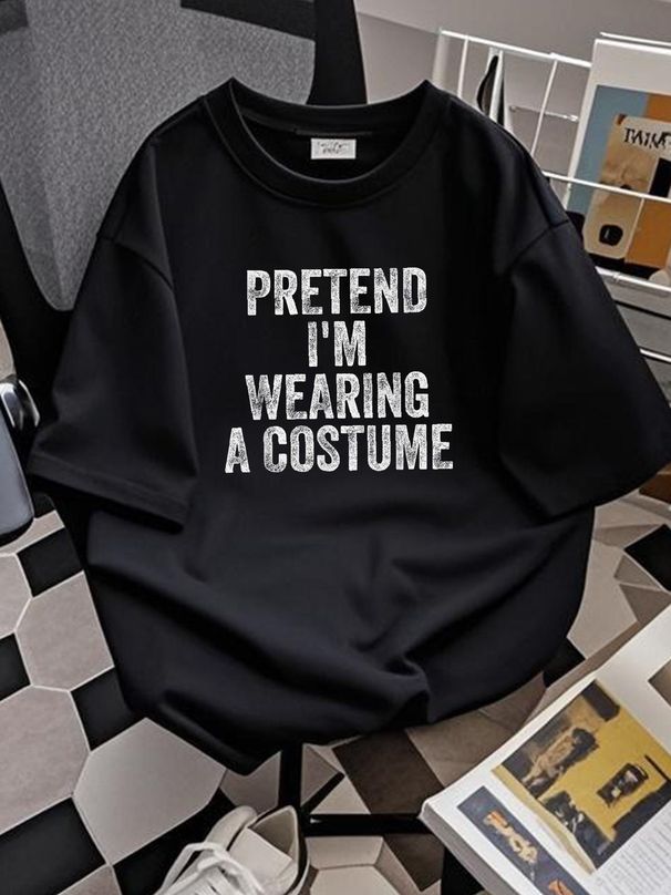 Funny Matching Halloween Gifts Idea Pretend I'm Wearing A Costume T-Shirt, Unisex-Adult, Black, Small, Short Sleeve T-Shirt For Women Casual Streetwear Summer Fashion Women Print Round Neck Short Sleeve Stretched Unisex Casual Soft Designer Clothes_viptrois.com