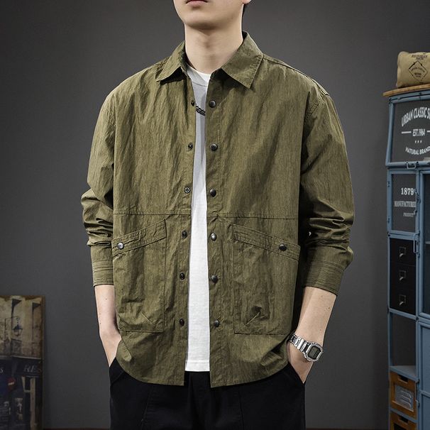 Spring New Mountain Style Outdoor Casual Long Sleeved Men's American Trend Texture Loose Collar Shirt_viptrois.com