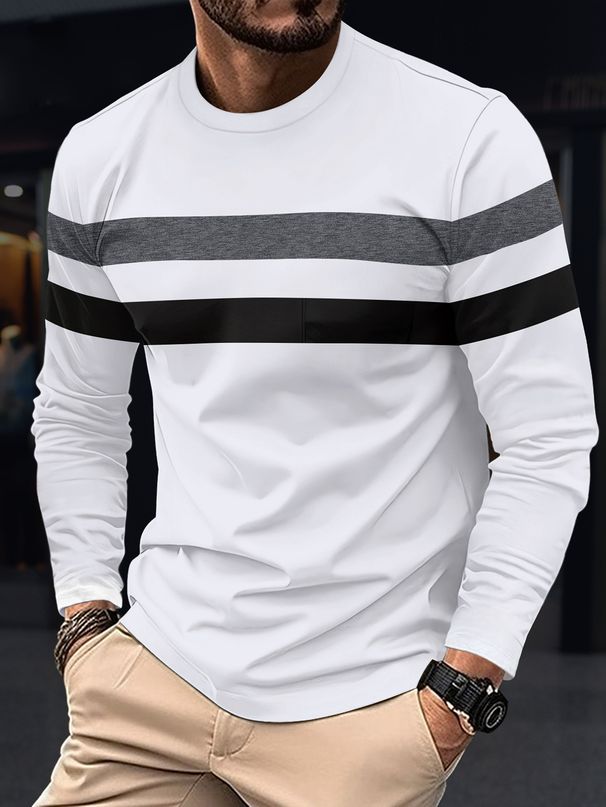 Large-sized Autumn And Winter Men's Round-neck Long-sleeved Two-tone Base Layer Shirt With A Thin Long-sleeved T-shirt Over The Head_viptrois.com