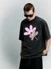 Vintage Washed Gradient Floral NP Monogram Circular Text Graphic 230g Cotton T-Shirt Men's Casual Streetwear Tee_viptrois.com