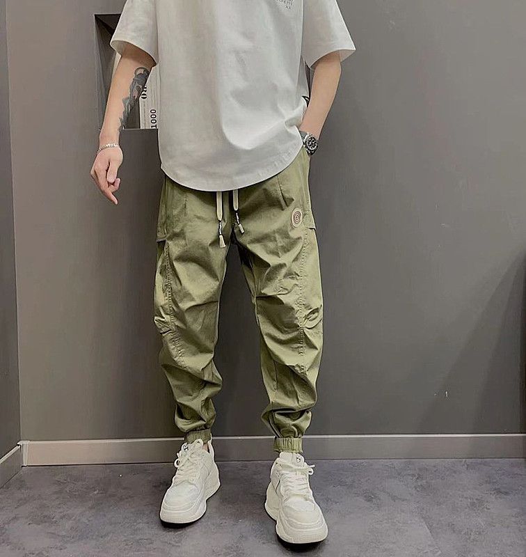 Men's Lightweight Cargo Jogger Pants Adjustable Drawstring Multi-Pockets Tapered Fit Casual Outdoor Wear Black Khaki_viptrois.com