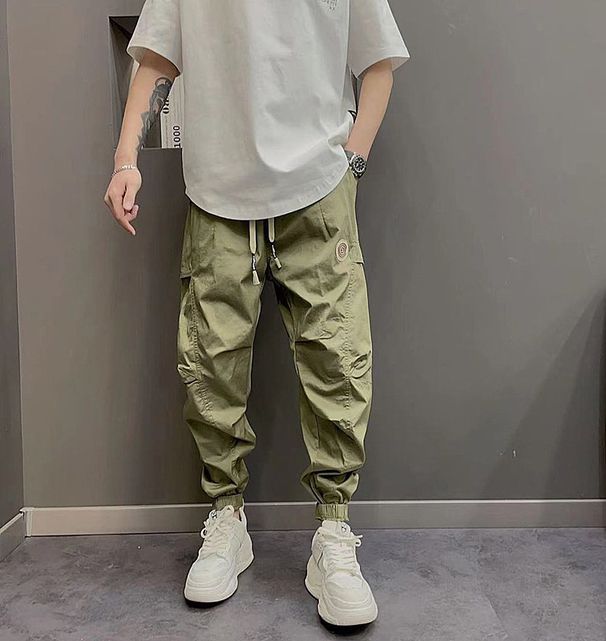 Men's Lightweight Cargo Jogger Pants Adjustable Drawstring Multi-Pockets Tapered Fit Casual Outdoor Wear Black Khaki_viptrois.com