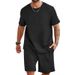 Men's Clothing New Men's Sports Casual Suit Solid Color Round Neck T Shirt Shorts 2 Piece Set Fashionable Men's Summer Suit_viptrois.com