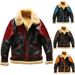 "Men's Faux Leather Jacket With Contrast Fur Collar – Vintage Biker Style Coat (Brown/Lake Blue/Brick Red/Turmeric, S-5XL)"_viptrois.com