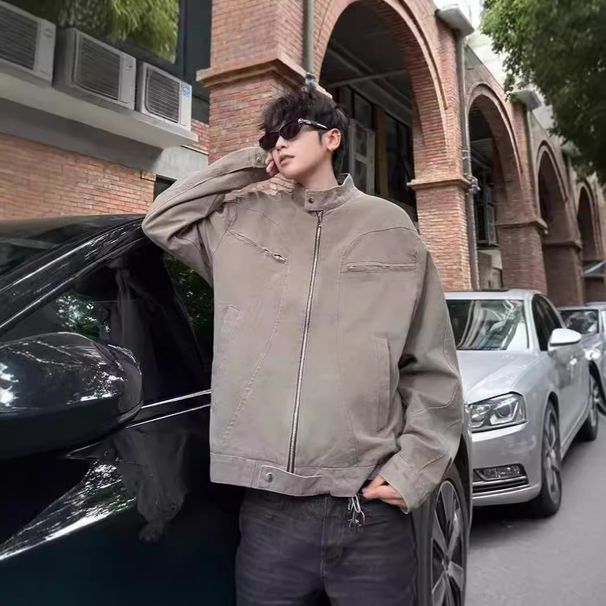 Washed Heavy-duty Jacket For Men, Stylish And Stylish To Wear, Outerwear With A Silhouette, Baseball Jersey_viptrois.com