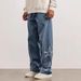 Men's Embroidered Casual Pants – Loose Fit Straight Leg Trousers With Drawstring Waist (Navy/Charcoal) | Retro Streetwear & Athleisure Style_viptrois.com