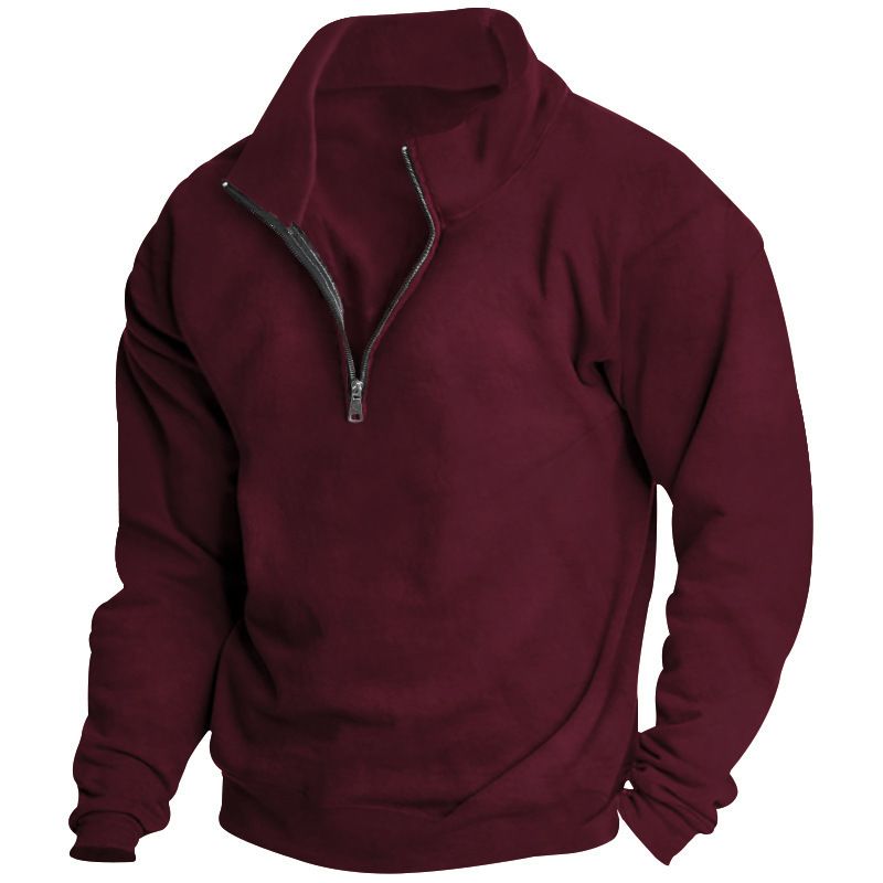 Men’s Fleece-Lined Stand Collar Half-Zip Sweatshirt – Winter Thermal Long Sleeve Pullover (S-XXXL)_viptrois.com