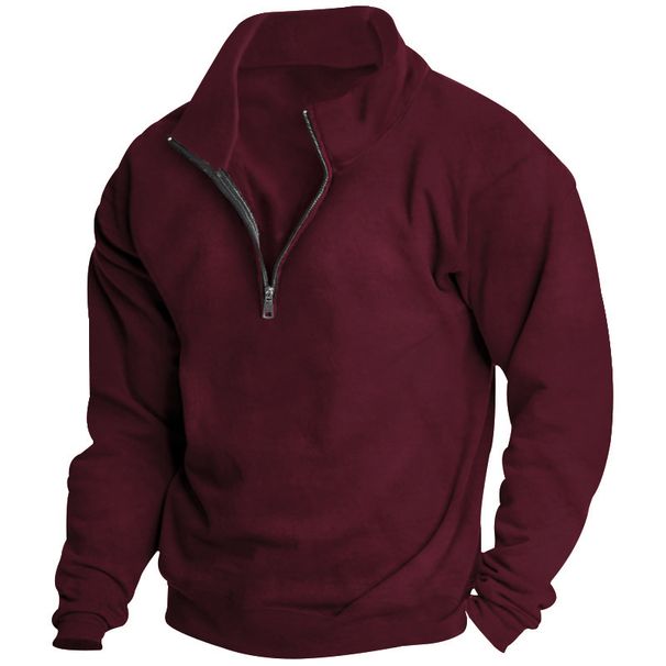 Men’s Fleece-Lined Stand Collar Half-Zip Sweatshirt – Winter Thermal Long Sleeve Pullover (S-XXXL)_viptrois.com