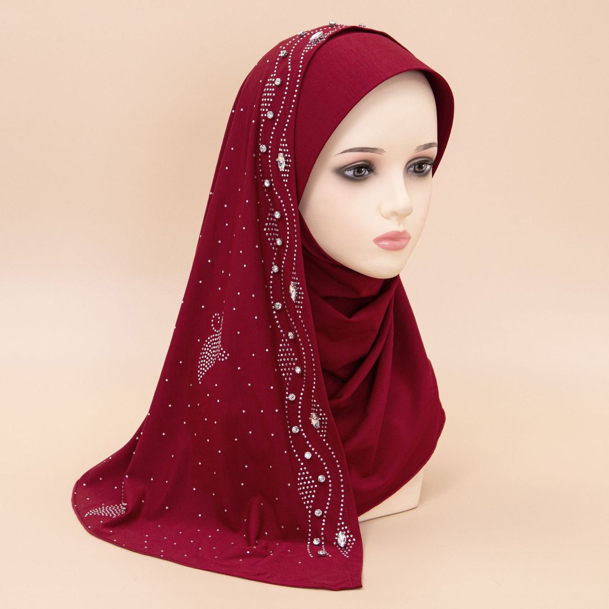 Women's Hijab ladies' pullover headscarf solid color bamboo cotton hard hat brim hot diamond wrap scarf_viptrois.com