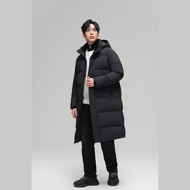 Men's Clothing White Goose Down Winter New Mid Length Down Jacket Men's Long Over Knee Thickened Korean Version Student Youth Chinese Opera Jacket_viptrois.com