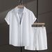 Men's Clothing Summer New Casual Fashion Jacquard Sleeved Shirt Shorts Suit_viptrois.com