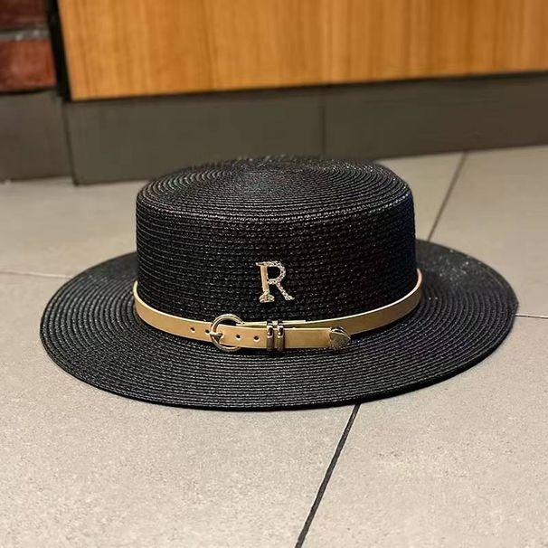 2024 New Metal R Letter Leather Buckle Straw Leisure Summer Sunshade and Sunscreen Women's Fashion Beach Gift Hat_viptrois.com