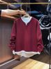 Men's Casual Long Sleeve Pullover Hoodie - Fashionable Two-Tone Layered T-Shirt Design, Slim Fit, Versatile For Everyday Wear (Black, Red, Khaki)_viptrois.com