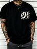 100% Cotton Men Casual T-shirt Gradient Glitter Letter B Print Crew Neck Short Sleeve Daily Streetwear Top_viptrois.com