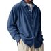 Men's Cross-border European Corduroy Shirt Loose Trend Long Sleeve Solid Color Lapel Simple Casual_viptrois.com