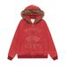 Guitar Print Cardigan With Fur Collar Men's Autumn American Street Style Loose Washed Raglan Long Sleeve Hoodie_viptrois.com