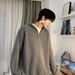 Pure American Gray Cleanfit Half-Zip Hooded Sweater For Men, Lazy Style With High-End Feel, Cool Knitted Jacket_viptrois.com