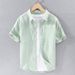 Men's 100% Linen Short Sleeve Shirt, Breathable Relaxed Fit Casual Button-Down Top For Spring And Summer_viptrois.com