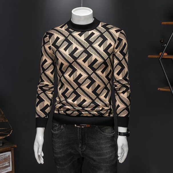 Autumn And Winter New Trendy Warm Semi-turtleneck Sweater Men's Fashion Statement Knitwear Sweater_viptrois.com