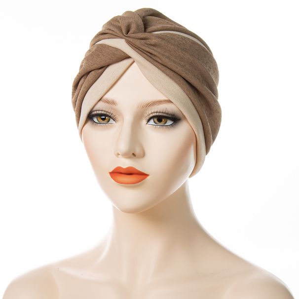 Muslim headscarf Twist Indian Hat Two-tone Patchwork Forehead Cross Fold Muslim Women's Headscarf Hat_viptrois.com