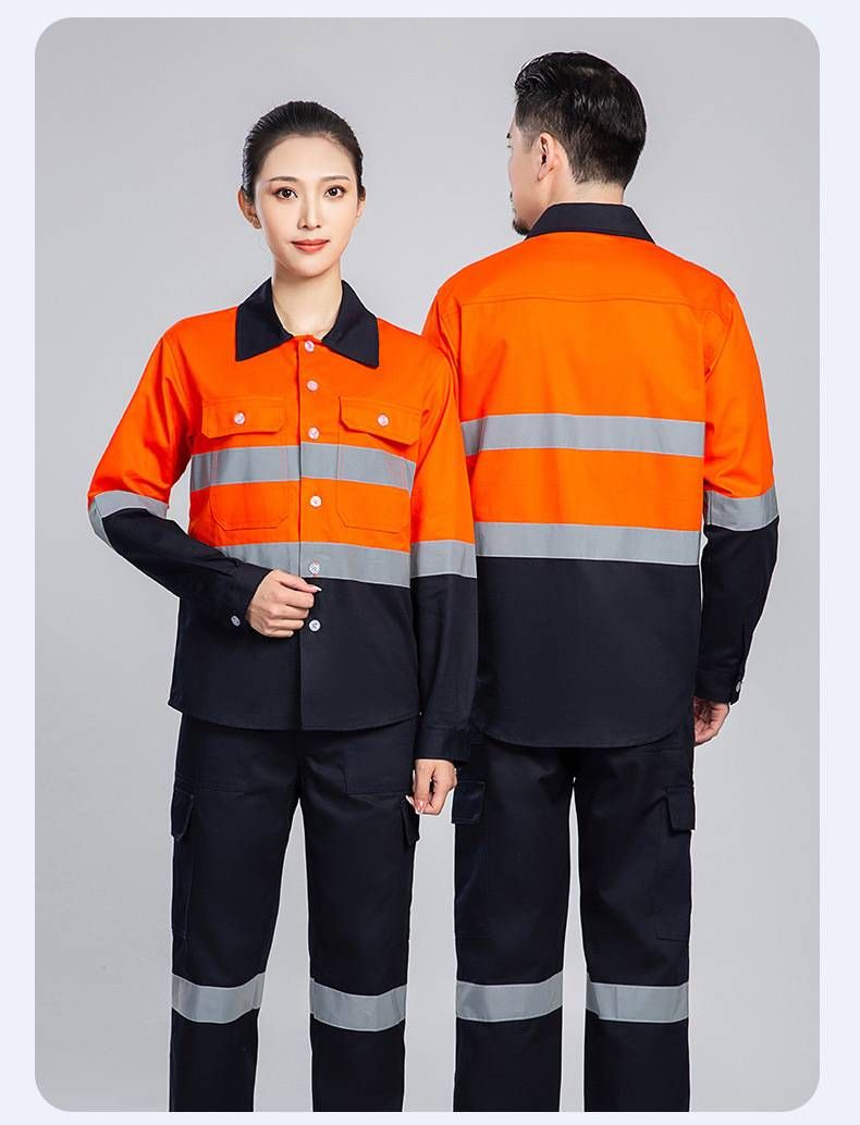 Men's Clothing Fluorescent Orange Pure Cotton Reflective Work Clothes Shirt Lapel Breathable Mesh Labor Protection Clothes_viptrois.com