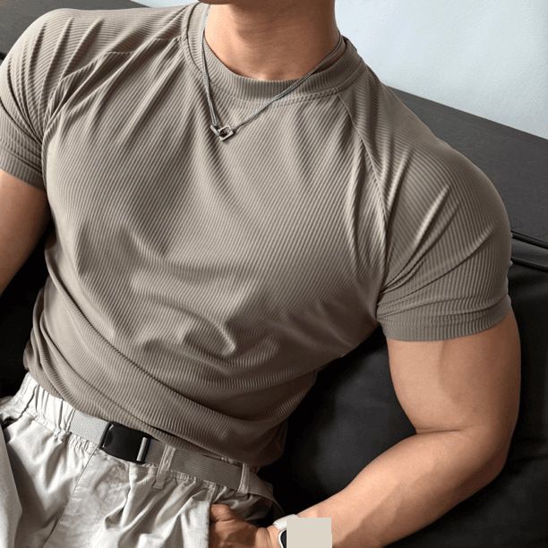 Textured Summer Short Sleeved Men's Ice Silk Cool Sports Running Training Quick Drying Solid Color T Shirt Round Neck Breathable_viptrois.com