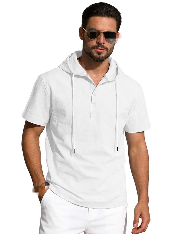 2026 Men's Summer Cotton-Linen Short-Sleeved Hooded Solid Color Casual Breathable Loose Fit European Size T-Shirt_viptrois.com
